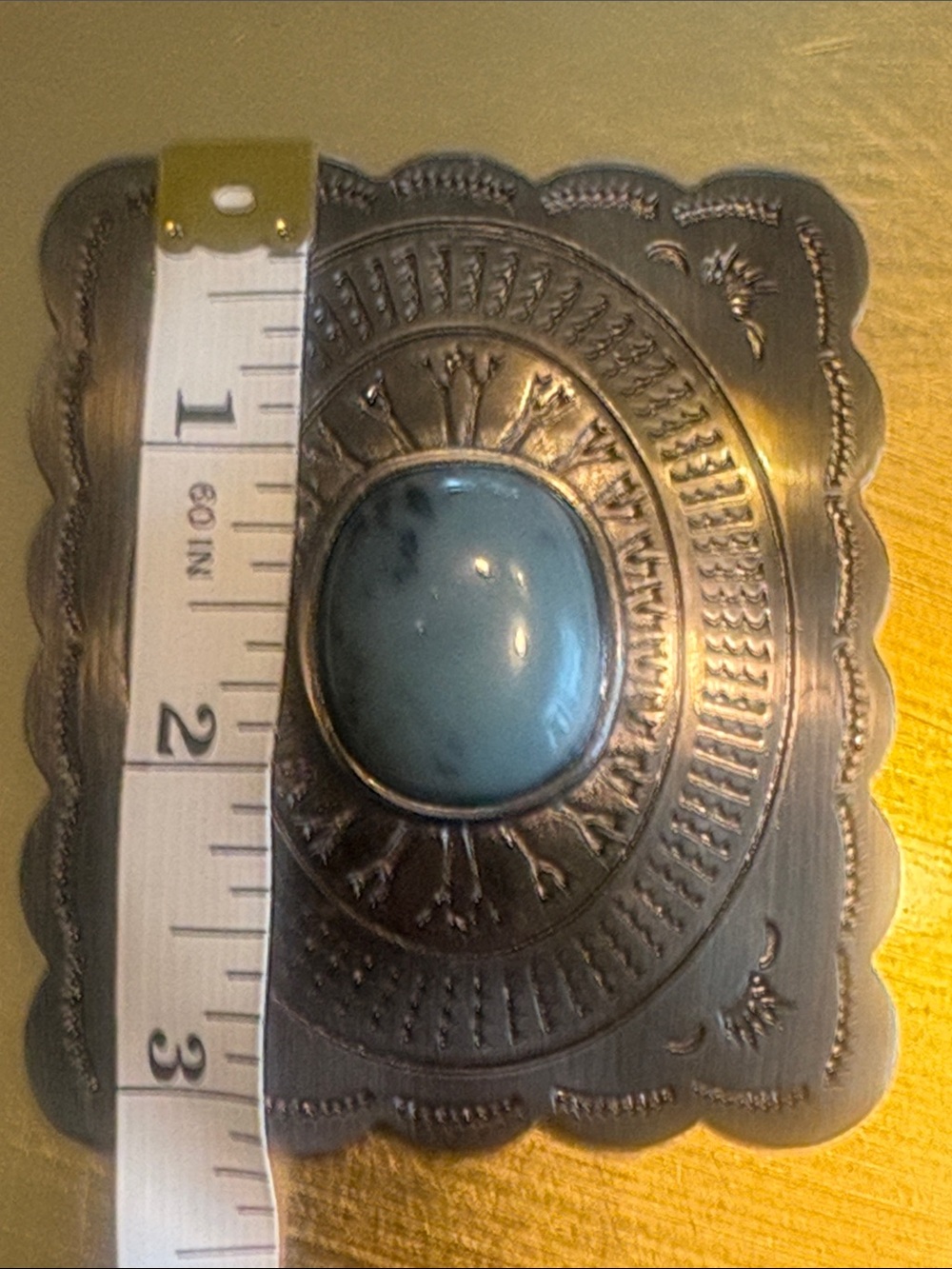 Southwestern Turquoise Belt Buckle- Silver-Tone 3x2.5 in - Picture 3 of 4